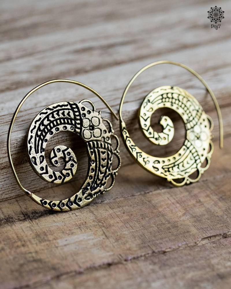 Spiralohrringe - Ethno Boho Muster Messing von KarmaSyndikat
