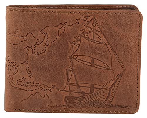 Karmanah Vintage Weltkarte Herren RFID Multi Blocking Card Carrier Stilvolle Brieftaschen Geldscheinfächer ID Fenster Bi Fold Weiches Echtleder, hautfarben von Karmanah