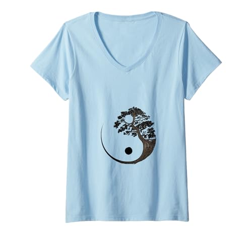 Damen Yin Yang/Bonsai Kirschblüte/Spirituelles Gleichgewicht/Frieden T-Shirt mit V-Ausschnitt Damen Yin Yang/Bonsai Kirschblüte/Spirituelles Gleichgewicht/Frieden T-Shirt mit V-Ausschnitt von Karmic Cycle