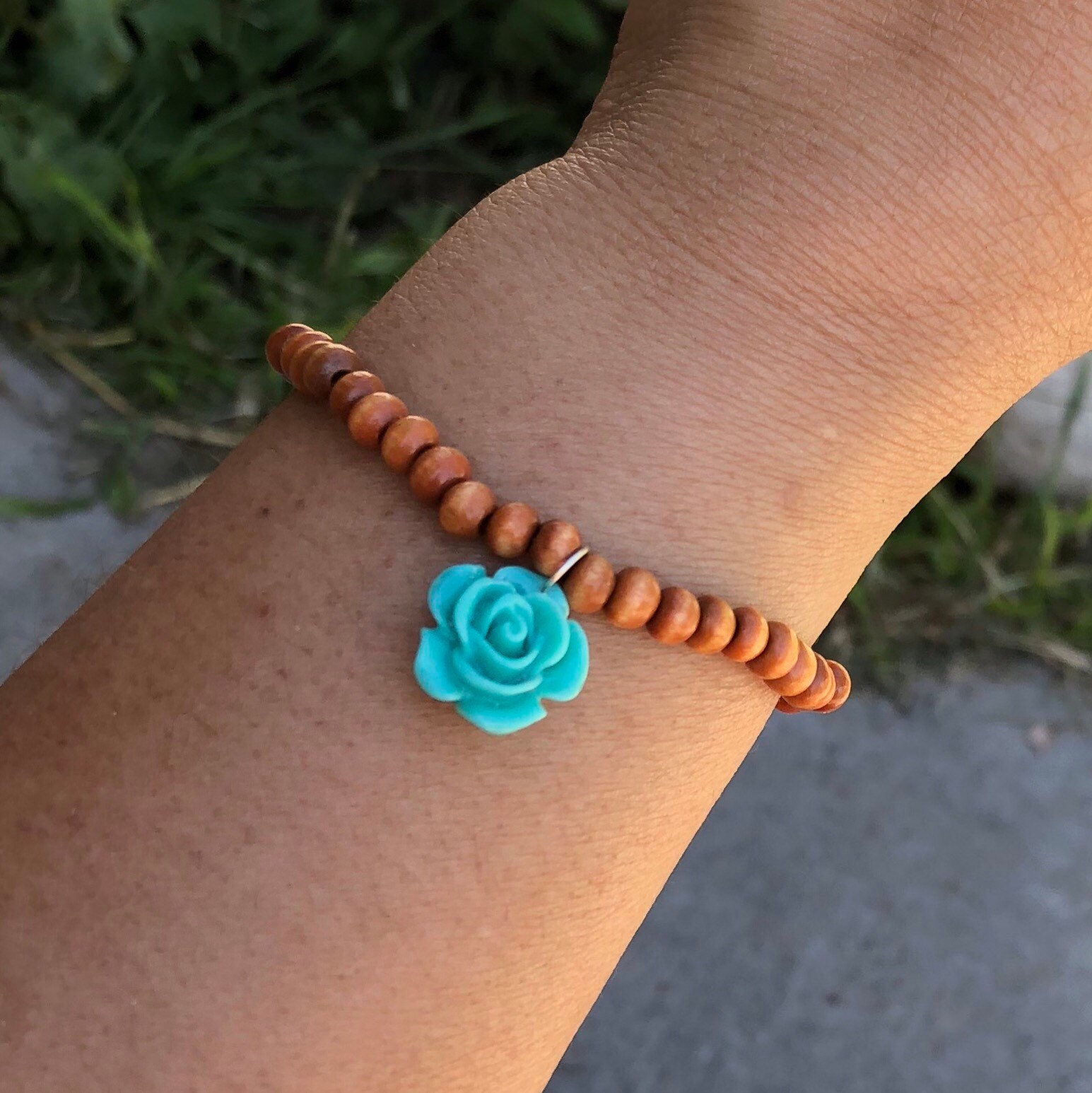 Armband Blaue Rose Blume Holz Armband Blaue Rose Blume Holz von KarmicKreations3