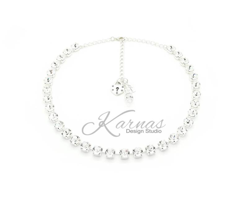 Crystal Clear 8 Mm Kristall Chaton Halskette Made With K.d.s. Premium Wählen Sie Ihr Metall Auskarnas Design Studio von KarnasDesignStudio
