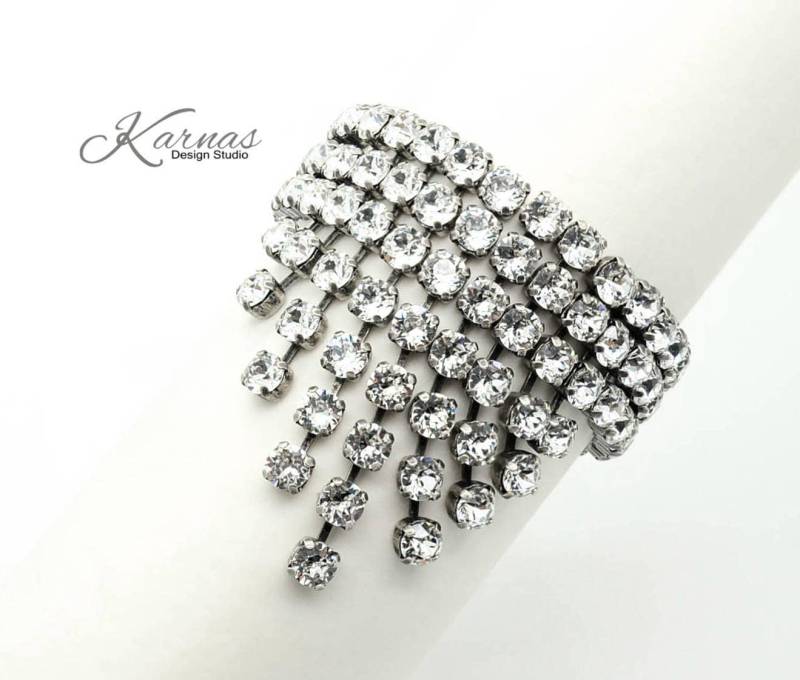 Crystal Waterfall Kds™ Statement Armband 6 Mm K.d.s. Premium Kristall Antik Silber Karnas Design Studio™ von KarnasDesignStudio