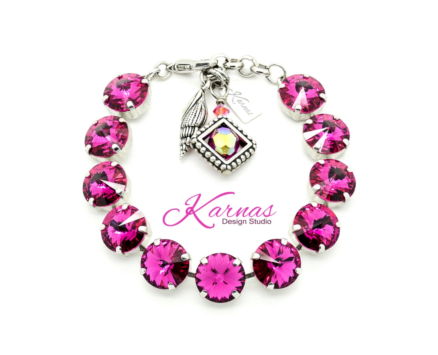 Fuchsia 12 Mm Bettelarmband K.d.s Premium Kristall Wählen Sie Ihr Finish Karnas Design Studio ™ Kostenloser Versand von KarnasDesignStudio