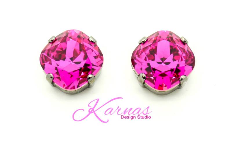 Fuchsia 12 Mm Kissenschliff Ohrstecker Oder Tropfen Ohrringe K.d.s. Premium Kristall Wählen Sie Ihr Finish Karnas Design Studio ™ von KarnasDesignStudio