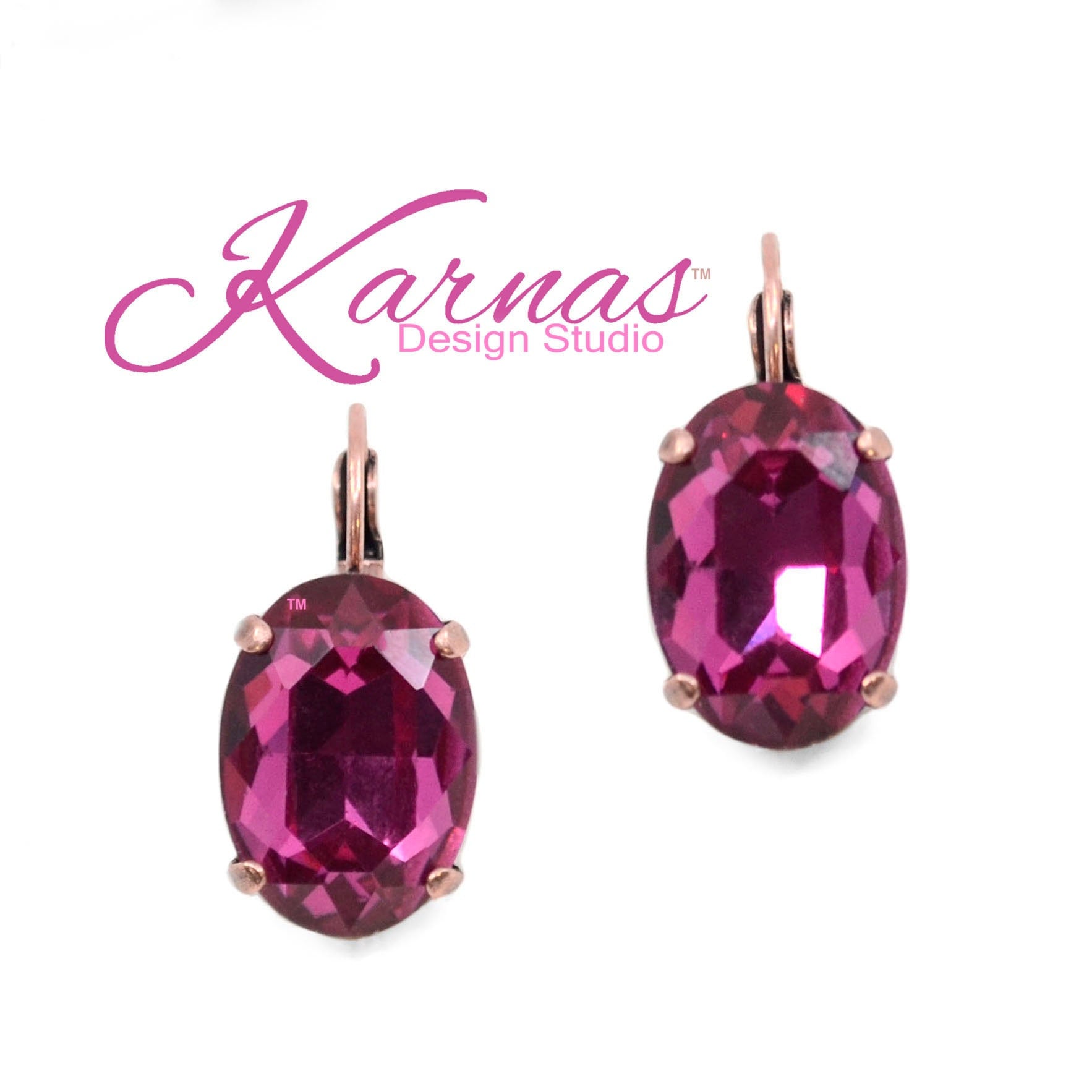 Fuchsia Pink 18 X 13 Mm Oval Tropfen Ohrringe Echter Kristall Wählen Sie Ihr Finish Karnas Design Studio ™ von KarnasDesignStudio