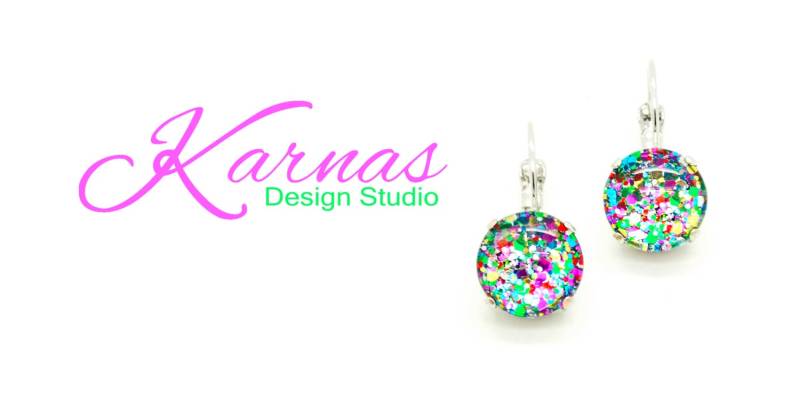 I Love Confetti 12 Mm Handbemalte Glascabochon Ohrringe Wählen Sie Ihr Finish Karnas Design Studio von KarnasDesignStudio
