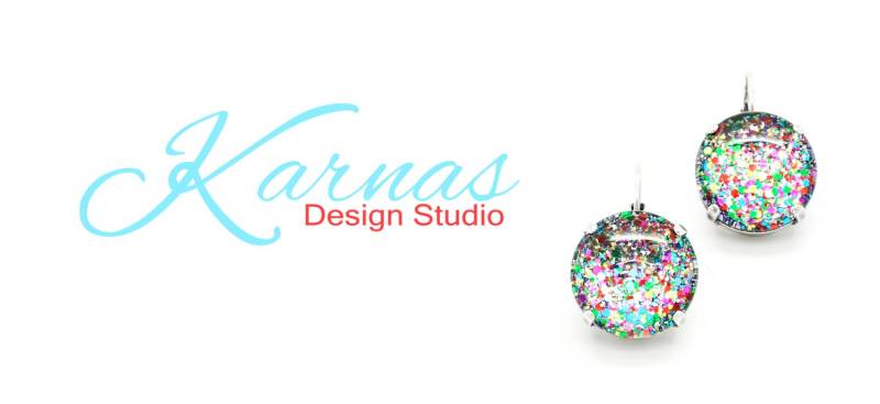 I Love Confetti Große 18 Mm Handbemalte Glascabochon Tropfen Ohrringe Wählen Sie Ihr Finish Karnas Design Studio von KarnasDesignStudio