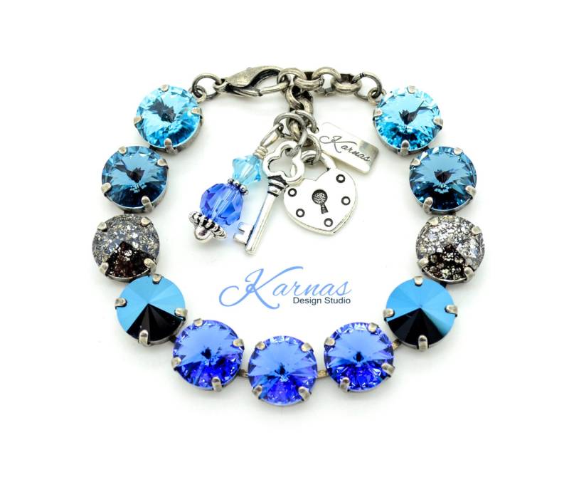 Mosaik Blau 12 Mm Bettelarmband Made With K.d.s. Premium Kristall Wählen Sie Ihr Metall Auskarnas Design Studio von KarnasDesignStudio