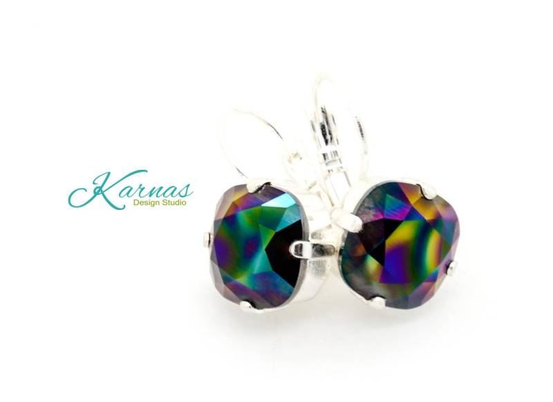 Oil Slick 12 Mm Ohrhänger Im Kissenschliff K.d.s. Premium Kristall Wählen Sie Ihr Finish Karnas Design Studio von KarnasDesignStudio