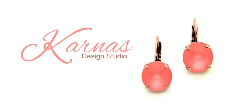 Padparadscha Matte 12mm Tropfen Ohrstecker K.d.s. Premium Kristall Wählen Sie Ihr Finish Karnas Design Studio von KarnasDesignStudio