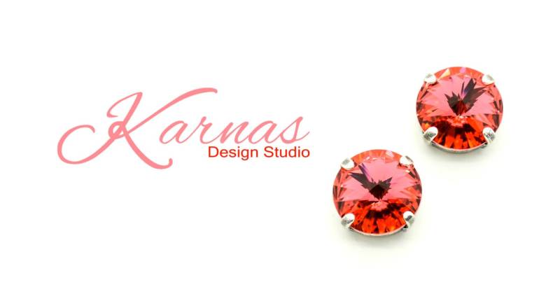 Padparadscha Tropfen Oder Bolzen 12 Mm Ohrringe Gemacht Mit K.d.s. Premium Kristall Wählen Sie Ihr Finish Karnas Design Studio von KarnasDesignStudio