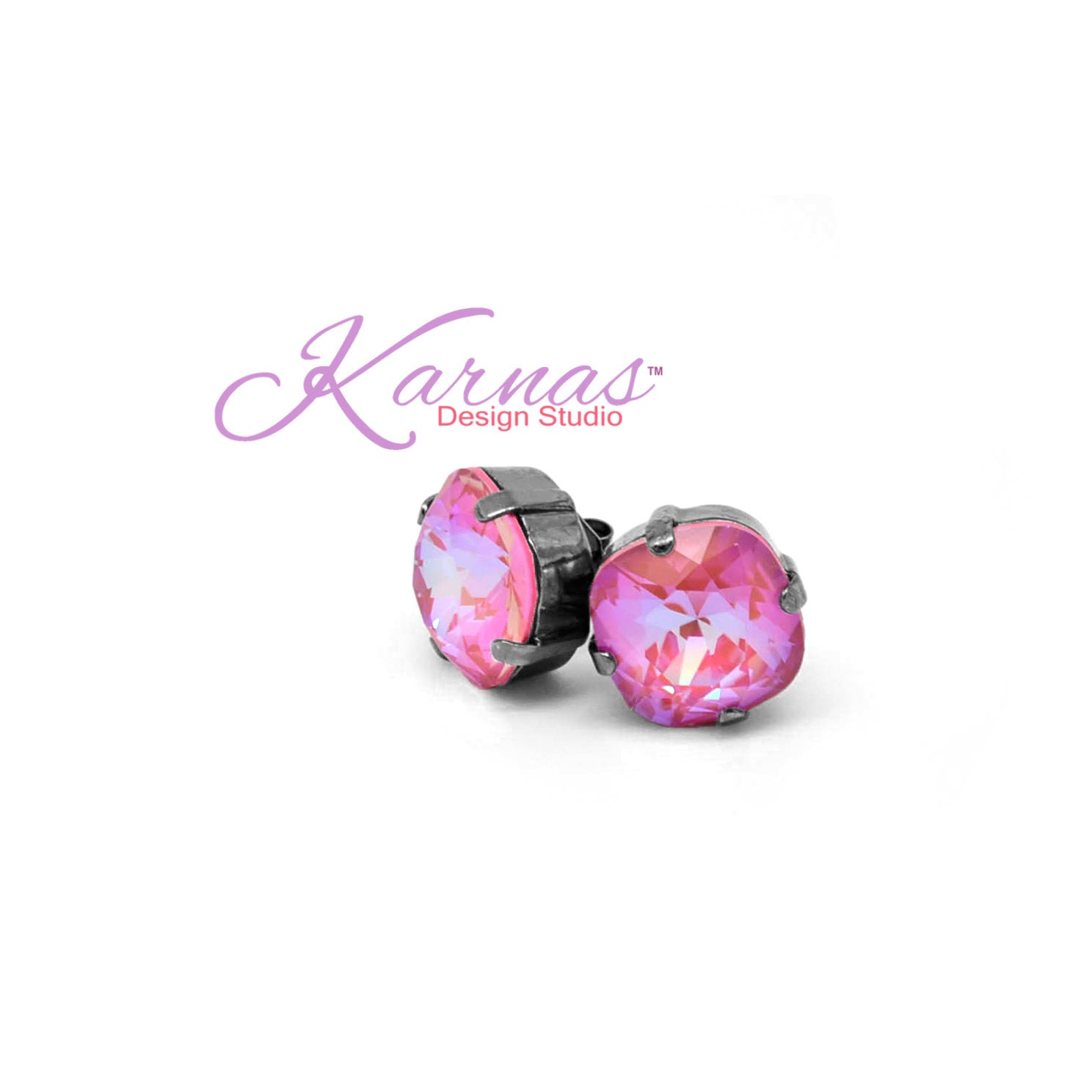 Radiant Pink 12 Mm Kissenschliff Ohrstecker Oder Hängeohrringe K.d.s. Premium Kristall Wählen Sie Ihr Finish Karnas Design Studio ™ von KarnasDesignStudio