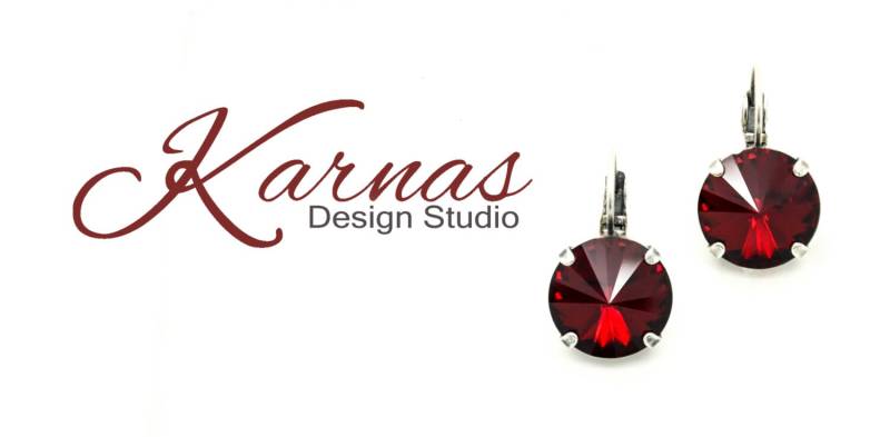 Siam Red 14 Mm Kristall Tropfen Brisur Ohrringe K.d.s. Premium Rhodium Oder Antik Silber Karnas Design Studio von KarnasDesignStudio