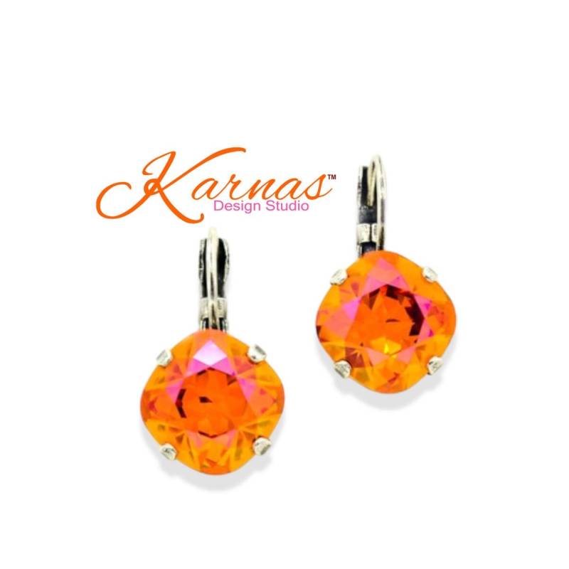 Sunset Orange 12 Mm Ohrhänger Im Kissenschliff K.d.s. Premium Kristall Wählen Sie Ihr Finish Karnas Design Studio von KarnasDesignStudio