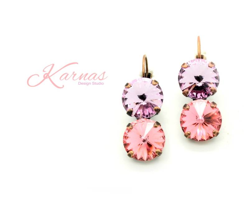 Violet Rose 12 Mm Doppeltropfen Ohrringe Mit K.d.s. Premium Kristall Wählen Sie Ihr Finish Karnas Design Studio von KarnasDesignStudio