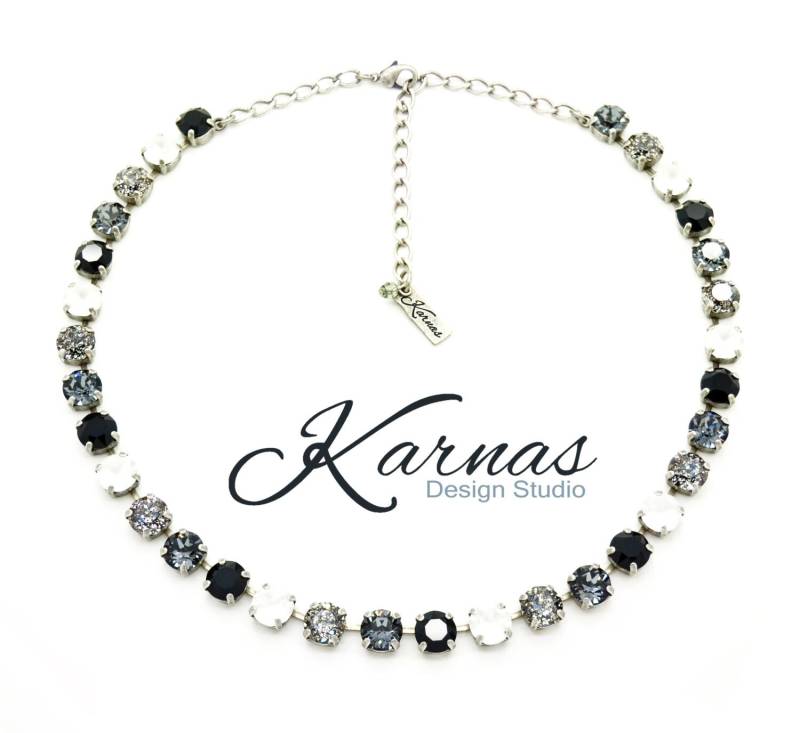 White & Black 8 Mm Kristall Chaton Halskette K.d.s. Premium Wählen Sie Ihr Finish Karnas Design Studio von KarnasDesignStudio