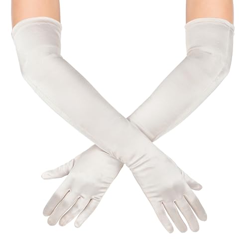 KarneLux Damen Handschuhe Lang - 1 Paar Abendhandschuhe zu Karneval, Fasching oder Halloween - Kostüm Accessoire, Zubehör für Burlesque, Charleston und 20er Jahre Verkleidungen (Champagner, 55 cm) von KarneLux