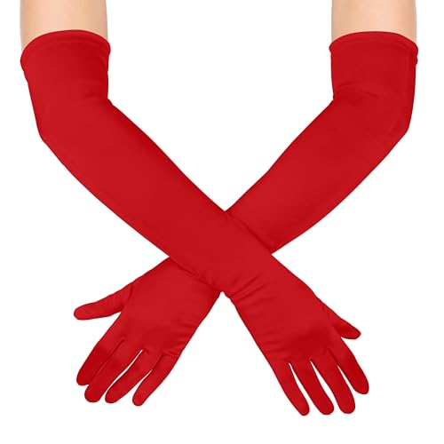 KarneLux Damen Handschuhe Lang - 1 Paar Abendhandschuhe zu Karneval, Fasching oder Halloween - Kostüm Accessoire, Zubehör für Burlesque, Charleston und 20er Jahre Verkleidungen (Rot, 55 cm) von KarneLux