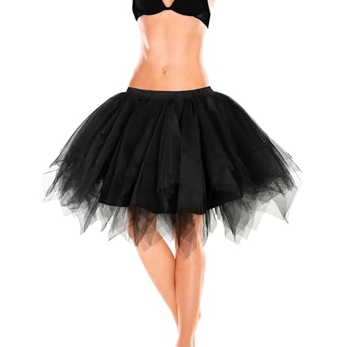 KarneLux Damen Tüllrock Schwarz - Tütü als Petticoat, Mini Rock, Tutu oder Unterrock für Kostüme zu Karneval, Tanzen, Ballett oder Partys - Größe XL von KarneLux