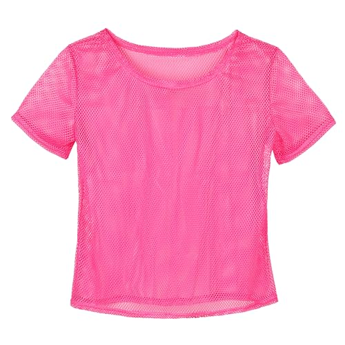 KarneLux Neon Netzshirt Netztop - Festival Netzoberteil - Netzhemd als Verkleidung für 80er 90er Jahre Outfits zu Karneval, Fasching oder Motto Partys - Damen Einheitsgröße (Neon Pink) von KarneLux
