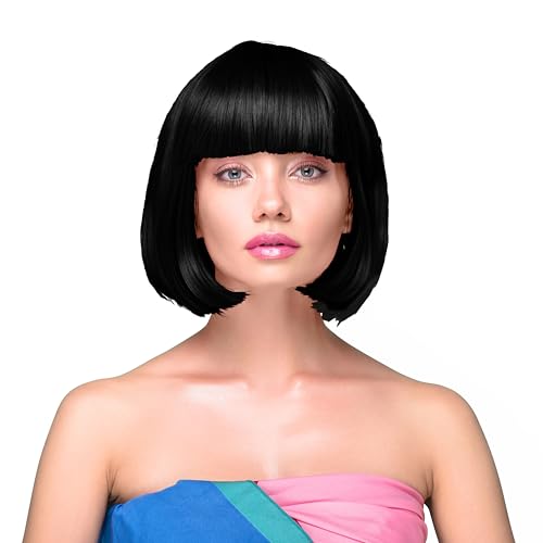 KarneLux Perücke Bob mit Pony - Kurzhaarperücke für Fasching, Karneval und Motto Partys - Damen Charleston Perücke im 20er Jahre Look (Schwarz) von KarneLux
