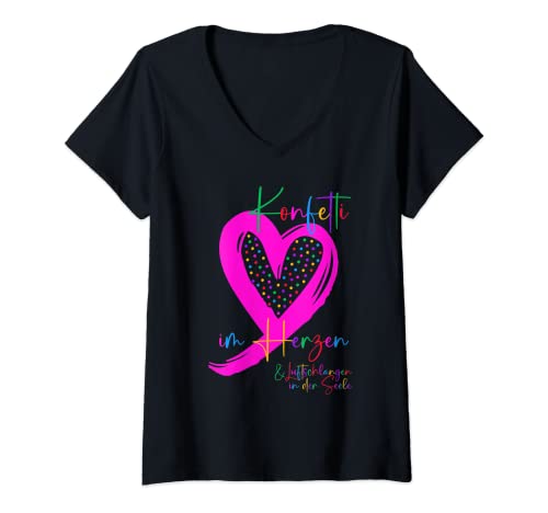 Damen Konfetti im Herzen - Karneval Oberteil statt Kostüm Fasching T-Shirt mit V-Ausschnitt Damen Konfetti im Herzen - Karneval Oberteil statt Kostüm Fasching T-Shirt mit V-Ausschnitt von Karneval Fasching Fastnacht Fasenacht Fasnacht