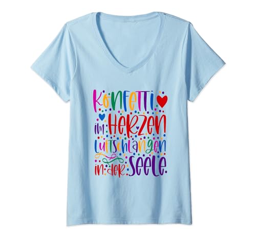 Damen Konfetti im Herzen Karneval Party Outfit Fastnacht Fasching T-Shirt mit V-Ausschnitt Damen Konfetti im Herzen Karneval Party Outfit Fastnacht Fasching T-Shirt mit V-Ausschnitt von Karneval Fasching Fastnacht Fasenacht Fasnacht
