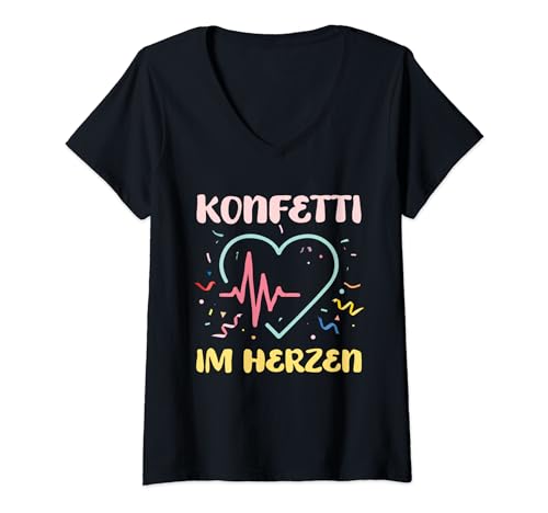 Damen Konfetti im Herzen Karneval Party Outfit Fastnacht Fasching T-Shirt mit V-Ausschnitt Damen Konfetti im Herzen Karneval Party Outfit Fastnacht Fasching T-Shirt mit V-Ausschnitt von Karneval Fasching Fastnacht Fasnacht Fasenacht