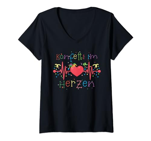 Damen Konfetti im Herzen Karneval Party Outfit Fastnacht Fasching T-Shirt mit V-Ausschnitt Damen Konfetti im Herzen Karneval Party Outfit Fastnacht Fasching T-Shirt mit V-Ausschnitt von Karneval Fasching Fastnacht Fasnacht Fasenacht