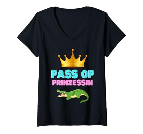 Damen Karneval Köln Krokodil Kostüm Prinzessin Rosenmontag Alaaf T-Shirt mit V-Ausschnitt von Karneval Fasching Köln Gruppenkostüm 2023
