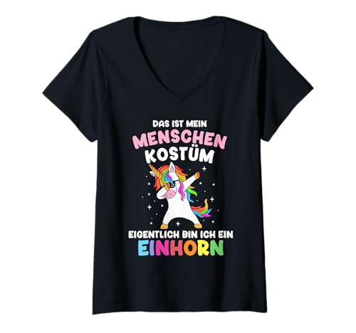 Damen Mein Menschen Kostüm bin Einhorn für Karneval und Fasching T-Shirt mit V-Ausschnitt von Karneval Fasching Köln Gruppenkostüm 2023