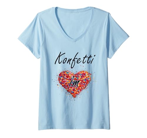 Damen Konfetti im Herzen Fasching Karneval Konfetti Kölle Alaaf T-Shirt mit V-Ausschnitt von Karneval Fasching Konfetti Geschenk Kölle Alaaf