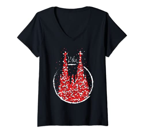 Damen Köln Kölner Dom Karneval Fasching Rot Weiss Geschenkidee T-Shirt mit V-Ausschnitt Damen Köln Kölner Dom Karneval Fasching Rot Weiss Geschenkidee T-Shirt mit V-Ausschnitt von Karneval Fasching Konfetti Geschenkidee