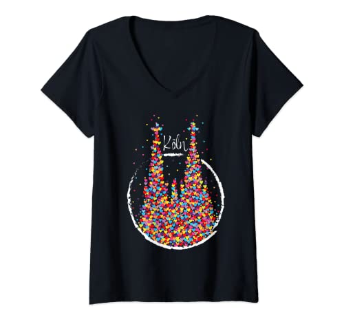 Damen Köln Kölner Karneval Fasching Konfetti Geschenkidee T-Shirt mit V-Ausschnitt Damen Köln Kölner Karneval Fasching Konfetti Geschenkidee T-Shirt mit V-Ausschnitt von Karneval Fasching Konfetti Geschenkidee