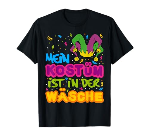 Karneval Fasching Kostüm Damen Herren Kinder 2020 - Mein Kostüm ist in der Wäsche - Fasching, Karneval, Party - Schwarz, Cartoon, V-Ausschnitt, Kurzarm, Small, Unisex, Fun, Cartoon Party T-Shirt von Karneval Fasching Kostüm Damen Herren Kinder 2020