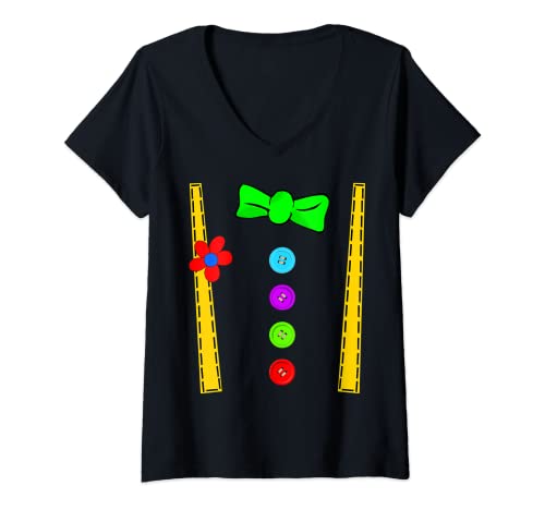 Damen Clown Kostüm Fasching Karneval Verkleidung Outfit Lustiges T-Shirt mit V-Ausschnitt Damen Clown Kostüm Fasching Karneval Verkleidung Outfit Lustiges T-Shirt mit V-Ausschnitt von Karneval Fasching Kostüm Fun für Kinder Erwachsene