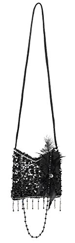 Charleston Handtasche Täschchen in schwarz mit Pailetten und Feder von Karneval-Fasching-Shop