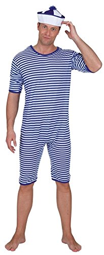 Ringelbadeanzug blau oder rot - 4 Größen (Medium, blau) von Karneval-Fasching-Shop