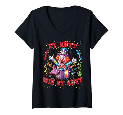 Damen Clown Köln Et Kütt Wie Et Kütt Kölsch Karnevalskostüm Clowns T-Shirt mit V-Ausschnitt Damen Clown Köln Et Kütt Wie Et Kütt Kölsch Karnevalskostüm Clowns T-Shirt mit V-Ausschnitt von Karneval Faschingskostüm Clown Kostüm Gesicht
