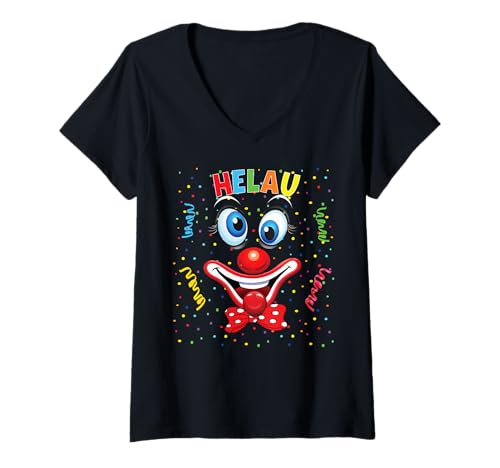 Damen Karnevalskostüm Fasching Kostüm Helau Clown Konfetti T-Shirt mit V-Ausschnitt Damen Karnevalskostüm Fasching Kostüm Helau Clown Konfetti T-Shirt mit V-Ausschnitt von Karneval Faschingskostüm Clown Kostüm Gesicht