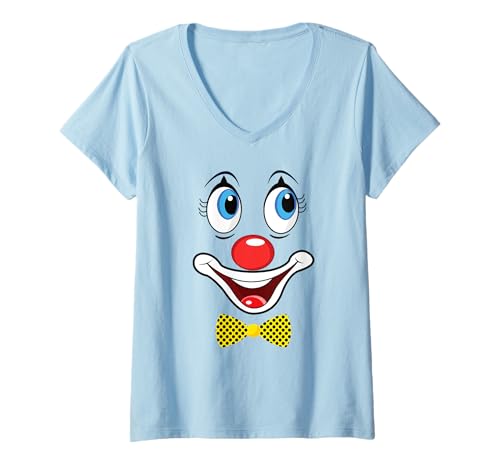 Damen Karnevalskostüm Fasching Kostüm Lustige Clown Konfetti T-Shirt mit V-Ausschnitt Damen Karnevalskostüm Fasching Kostüm Lustige Clown Konfetti T-Shirt mit V-Ausschnitt von Karneval Faschingskostüm Clown Kostüm Gesicht
