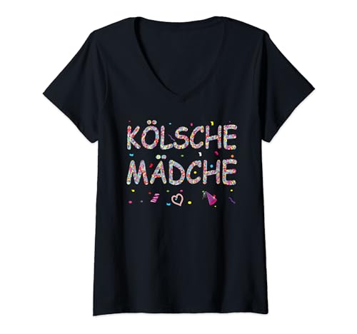 Damen Kölsche Mädche Fasching Karneval Konfetti Herz Kostüm Köln T-Shirt mit V-Ausschnitt Damen Kölsche Mädche Fasching Karneval Konfetti Herz Kostüm Köln T-Shirt mit V-Ausschnitt von Karneval Faschingskostüm Konfetti für echte Kölner