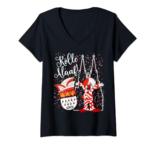 Damen Kölner Dom Clown Kölle Alaaf Konfetti Karneval Fashingumzug T-Shirt mit V-Ausschnitt Damen Kölner Dom Clown Kölle Alaaf Konfetti Karneval Fashingumzug T-Shirt mit V-Ausschnitt von Karneval Fashing Konfetti Party Alaaf Kostüm