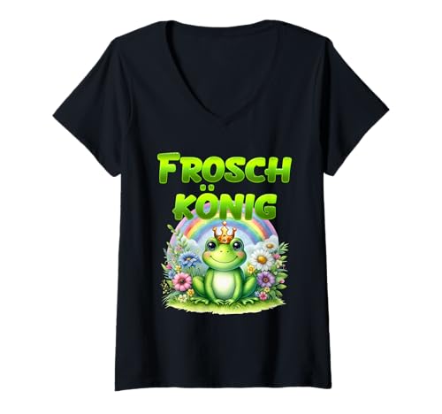 Damen FROSCHKÖNIG Lustiges Karneval Frosch Kostüm Fasching T-Shirt mit V-Ausschnitt Damen FROSCHKÖNIG Lustiges Karneval Frosch Kostüm Fasching T-Shirt mit V-Ausschnitt von Karneval Geschenk Frosch Shirt Fasching Kostüm