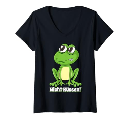 Damen Faschingskostüm Frösche NICHT KÜSSEN Lustiges Karneval T-Shirt mit V-Ausschnitt Damen Faschingskostüm Frösche NICHT KÜSSEN Lustiges Karneval T-Shirt mit V-Ausschnitt von Karneval Geschenk Frosch Shirt Fasching Kostüm