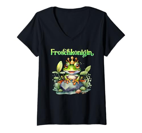 Damen Froschkostüm FROSCHKÖNIGIN Lustiges Karneval Frauen T-Shirt mit V-Ausschnitt Damen Froschkostüm FROSCHKÖNIGIN Lustiges Karneval Frauen T-Shirt mit V-Ausschnitt von Karneval Geschenk Frosch Shirt Fasching Kostüm