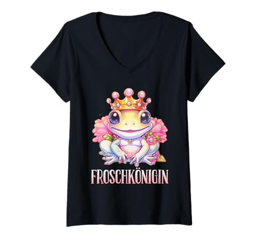 Damen Karneval Kostüm FROSCHKÖNIGIN Lustiges Fasching Frauen T-Shirt mit V-Ausschnitt Damen Karneval Kostüm FROSCHKÖNIGIN Lustiges Fasching Frauen T-Shirt mit V-Ausschnitt von Karneval Geschenk Frosch Shirt Fasching Kostüm