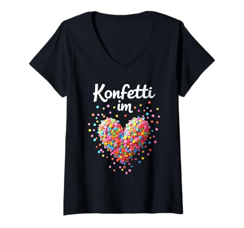 Damen Konfetti im Herzen Kostüm Ich liebe Karneval Fasching Herz T-Shirt mit V-Ausschnitt Damen Konfetti im Herzen Kostüm Ich liebe Karneval Fasching Herz T-Shirt mit V-Ausschnitt von Karneval Köln Kostüm Konfetti im Herzen Kostüm