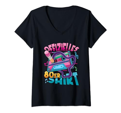 Damen Offizielles 80er Kostüm Alaaf Helau Rosenmontag T-Shirt mit V-Ausschnitt von Karneval Kostüm Fasching Konfetti Alaaf Helau