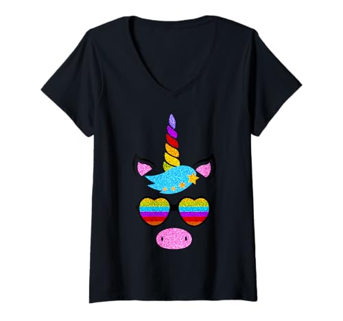 Damen Cooles Einhorn Tier Kostüm Regenbogen bunt Karneval Fasching T-Shirt mit V-Ausschnitt Damen Cooles Einhorn Tier Kostüm Regenbogen bunt Karneval Fasching T-Shirt mit V-Ausschnitt von Lustige Faschingskostüme Kostüm Fasching Marßiemi